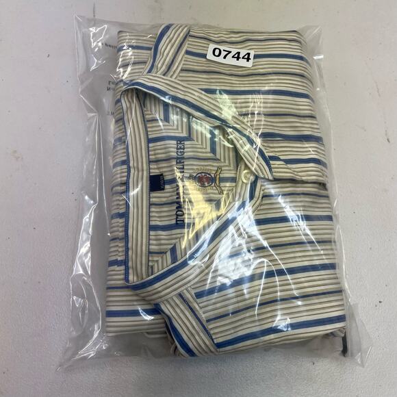 Tommy Hilfiger stripped collarless button up Long Sleeve men's shirt size XL - Picture 12 of 12